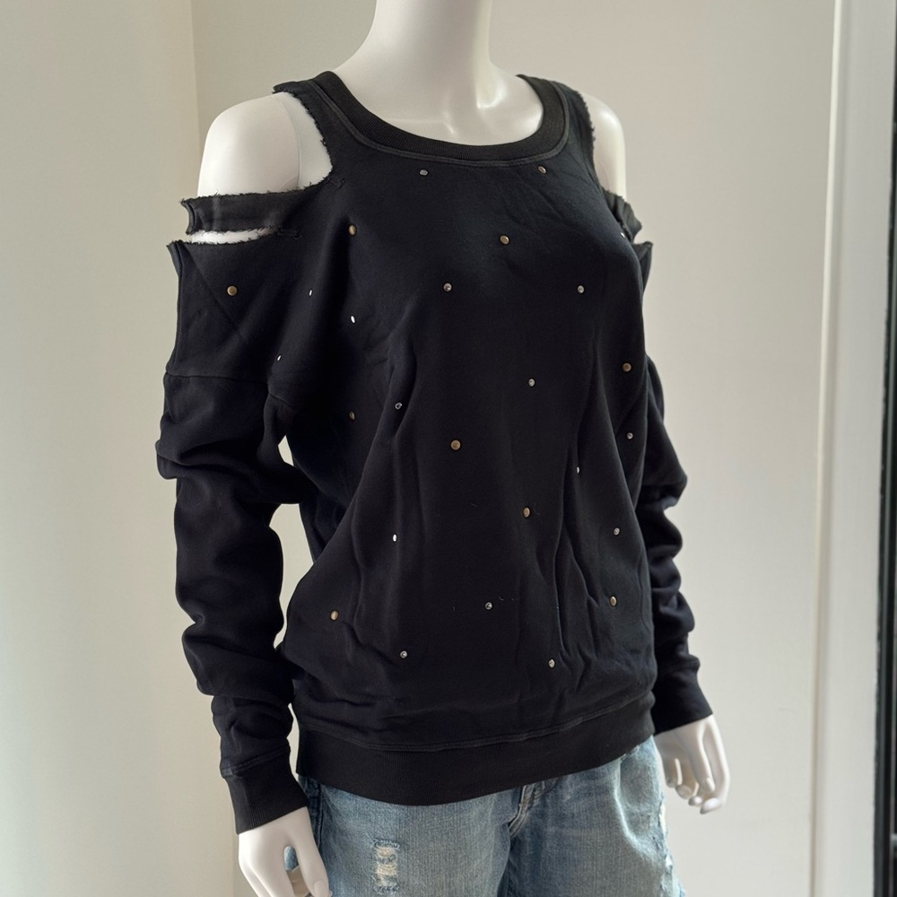 NWT Tyler Jacobs For Feel The Piece Black Distressed Studded Sweatshirt XS/S